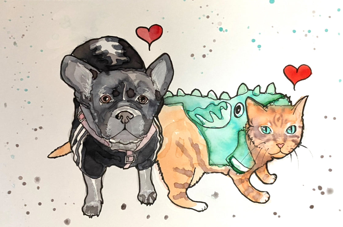 Double Watercolor Pet Portrait