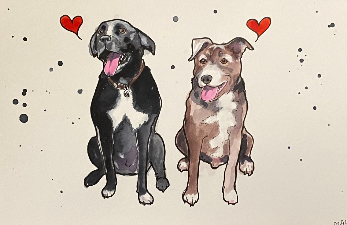 Double Watercolor Pet Portrait