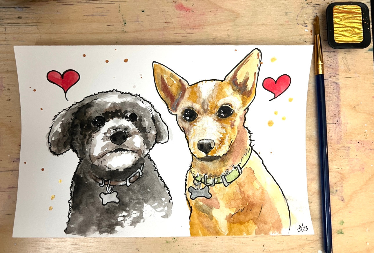 Double Watercolor Pet Portrait