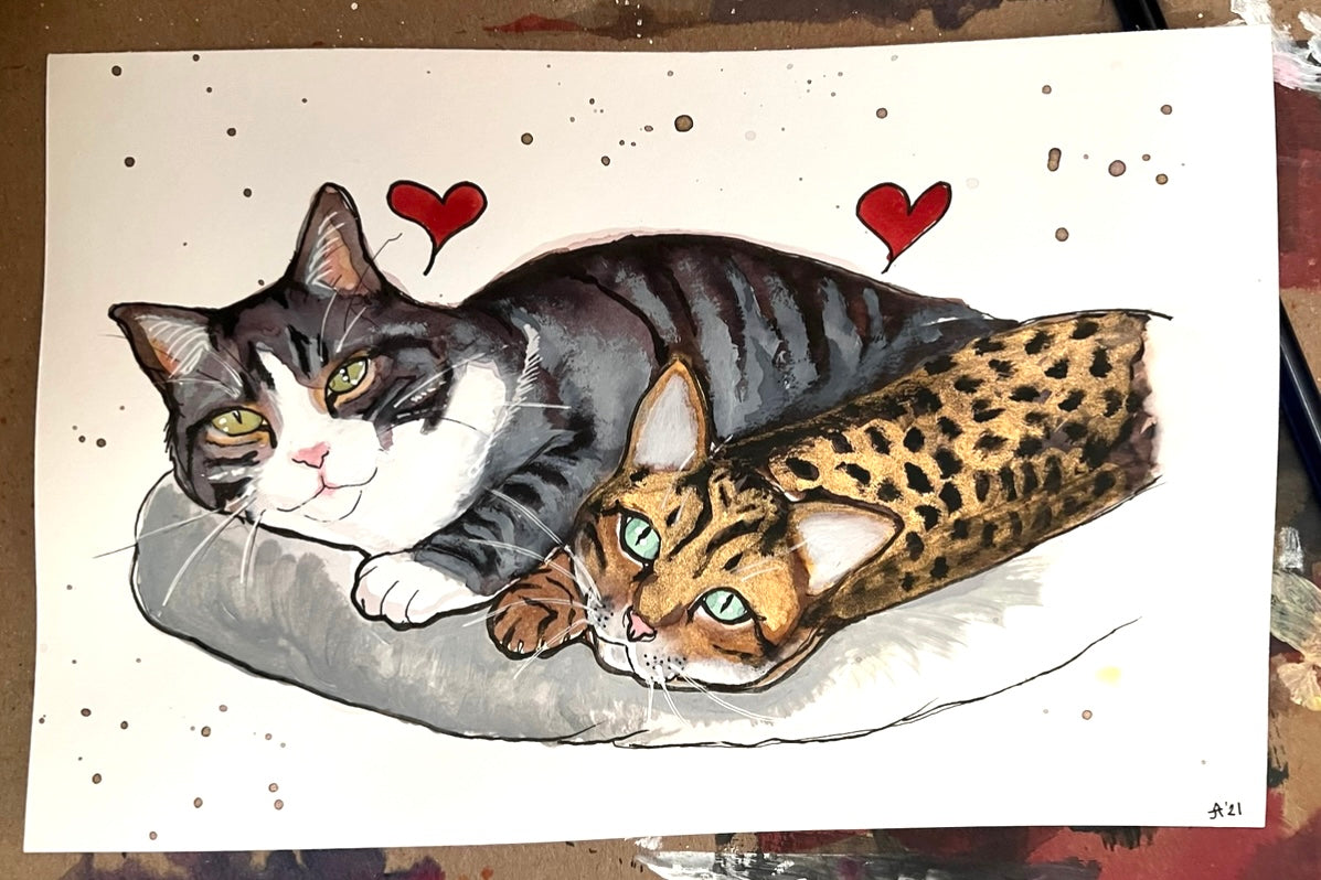 Double Watercolor Pet Portrait