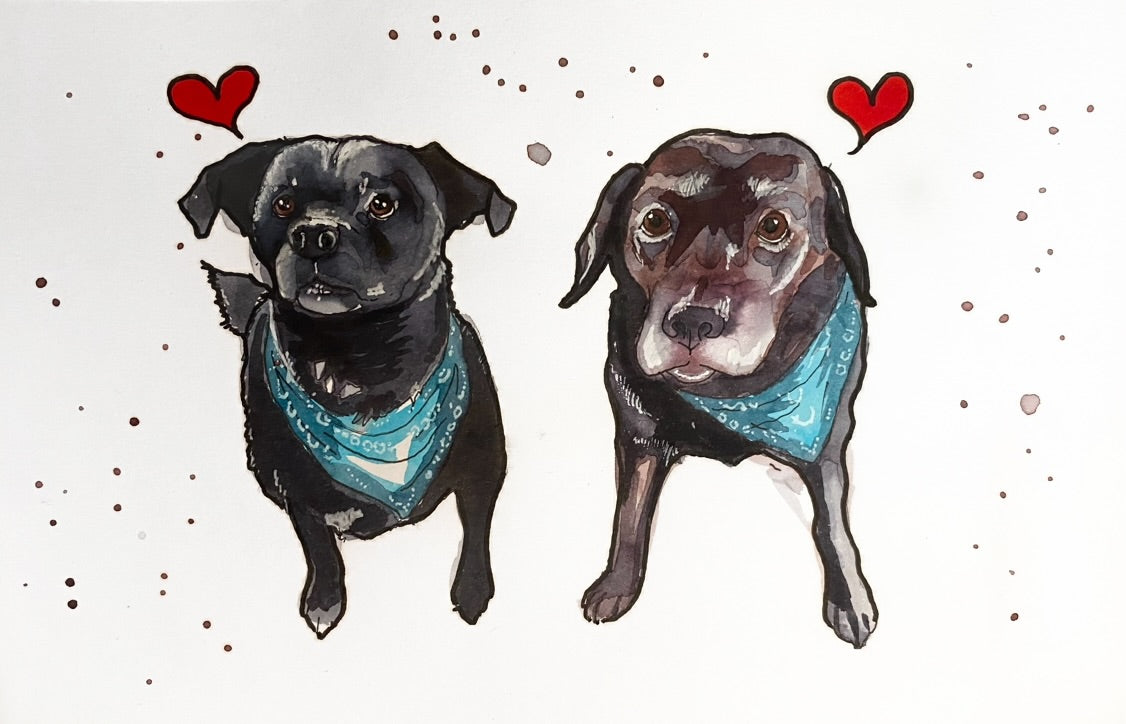 Double Watercolor Pet Portrait